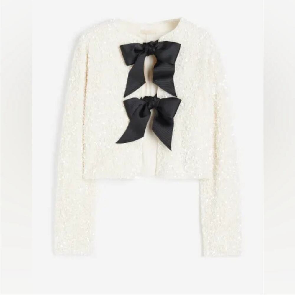 H&M TIE-FRONT SEQUINED JACKET - Picture 6 of 16